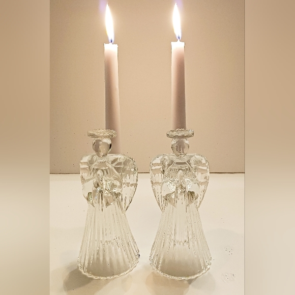 Vintage Pair of Angel Candleholders by St. George Crystal - Picture 2 of 6